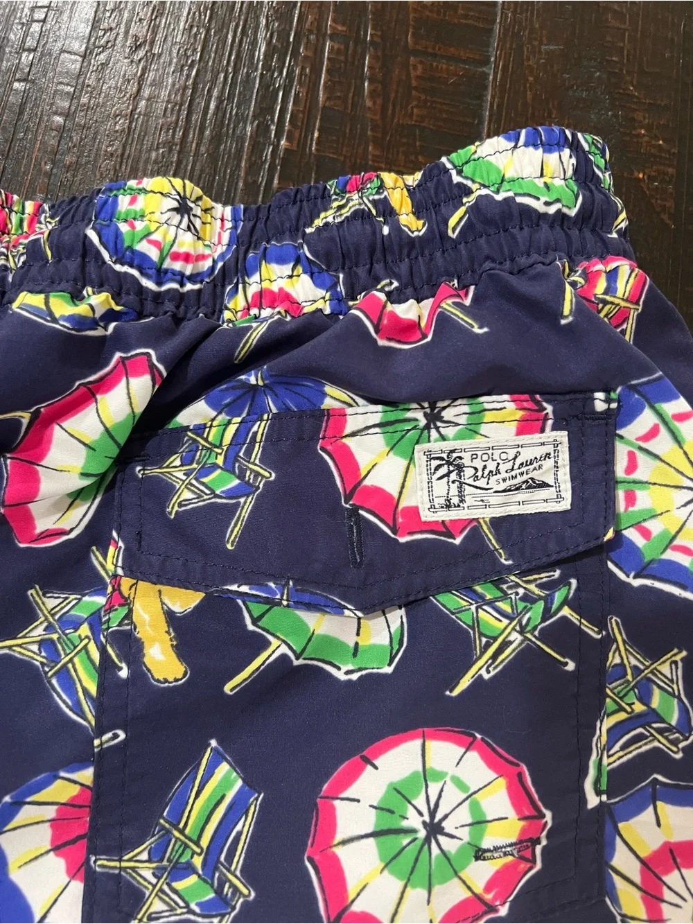 Polo Ralph Lauren Mens L Swim Trunks Polo Bear Beach Umbrella Navy Shorts